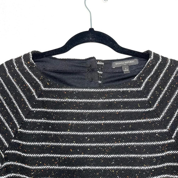Banana Republic Factory Black & White Striped Tweed Boatneck Sweater Small Women - Picture 2 of 12
